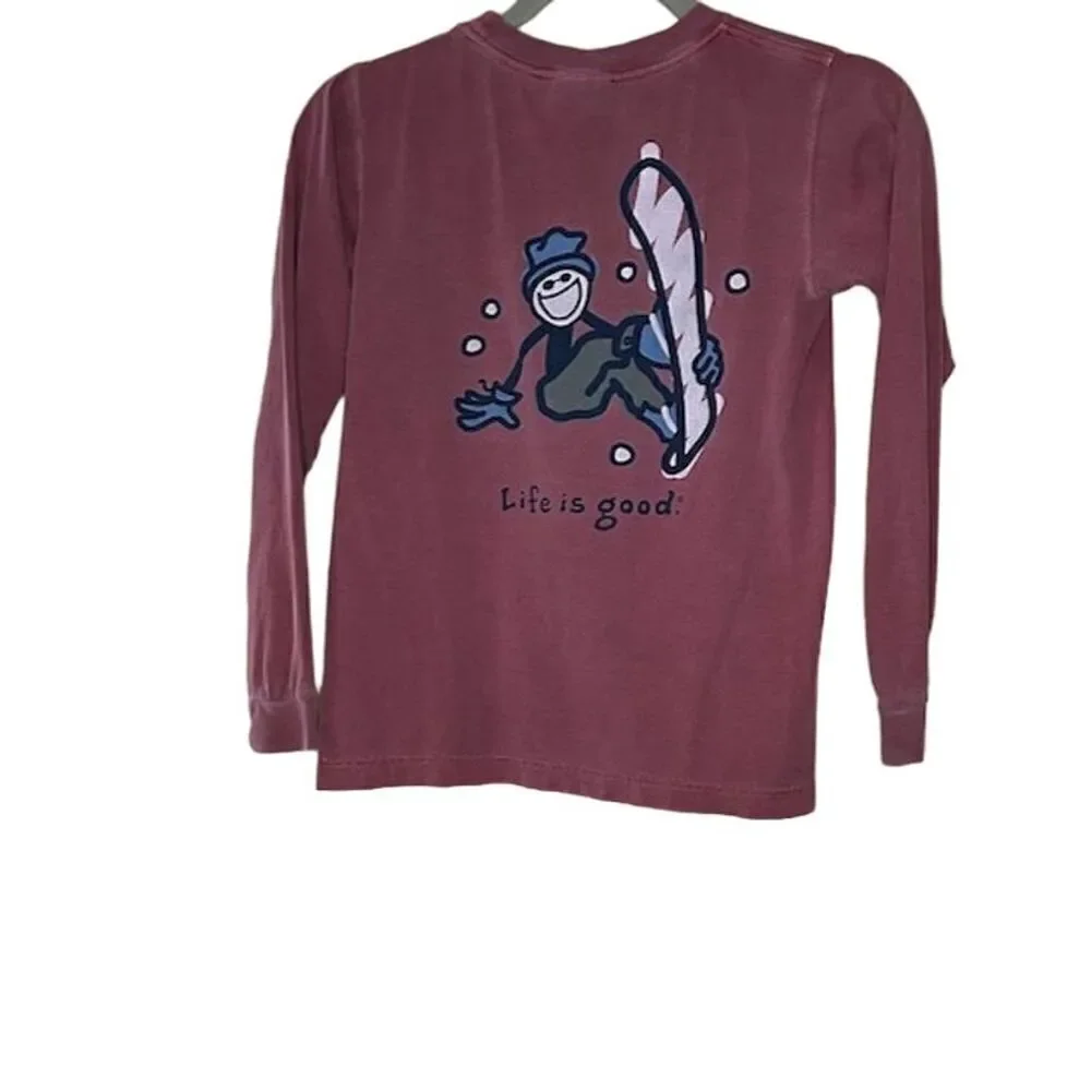 Life is Good Teens Long Sleeve Red T-Shirt Skateboard Graphic M